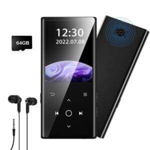 64gb mp3 player with bluetooth 5.0, aimoonsa music player with built-in hd speaker, fm radio, voice recorder, hifi sound, e-book function, earphones included