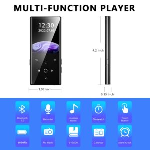 64GB MP3 Player with Bluetooth 5.0, AiMoonsa Music Player with Built-in HD Speaker, FM Radio, Voice Recorder, HiFi Sound, E-Book Function, Earphones Included