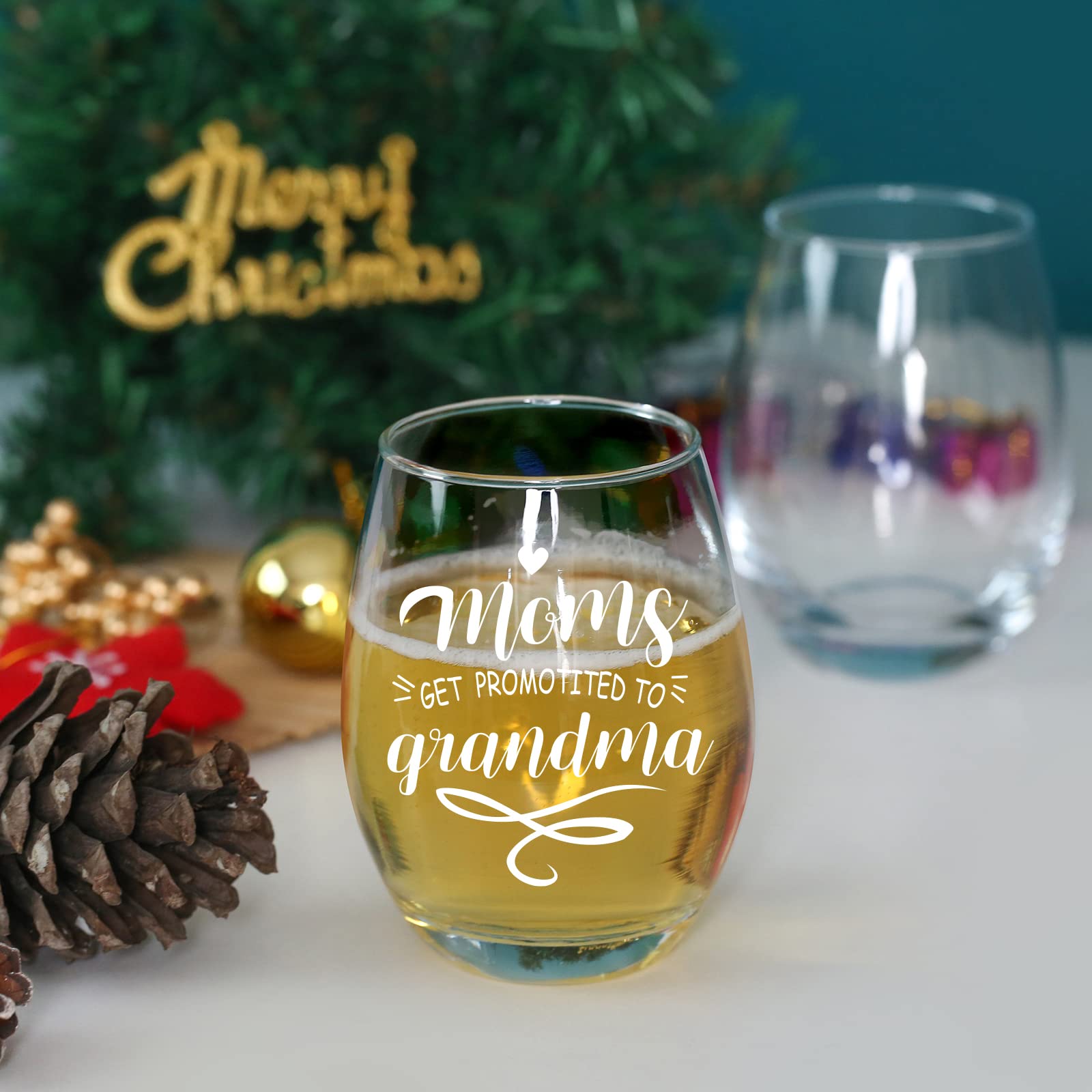 The Best Moms Get Promoted to Grandma Wine Glass Promoted to Grandma Wine Glass from Grandson Granddaughter Stemless Wine Glass for Grandma Mother's Day Birthday Christmas Gifts 15 Oz