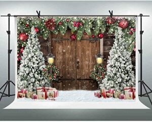 lofaris winter christmas backdrop xmas photography backdrop rustic barn wood door backdrop xmas tree snow gift bell kids adult family supplies banner party baby shower decoration background 10x7ft