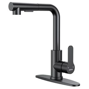 kitchen faucets, matte black faucet with pull down sprayer and deck plate, stainless steel commercial utility faucets for sink 3 hole bar rv camper laundry outdoor farmhouse