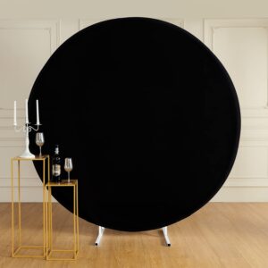 6.5ft black round backdrop cover for 6.5ft / 6.6ft circle stand, wrinkle free stretchy circle arch round backdrop cover for party wedding birthday baby shower photography