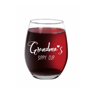 grandma's gift sippy cup wine glass for women, grandma, new grandma, grandmother, funny grandma gifts from grandson granddaughter stemless wine glass for mother's day birthday christmas 15 oz