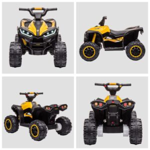 Aosom 12V Kids ATV Quad Car with Forward & Backward Function, Four Wheeler for Kids with Wear-Resistant Wheels, Music, Electric Ride-on ATV for Toddlers Ages 3+ Years Old, Yellow