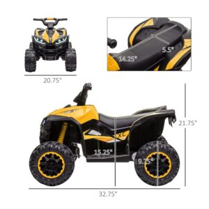 Aosom 12V Kids ATV Quad Car with Forward & Backward Function, Four Wheeler for Kids with Wear-Resistant Wheels, Music, Electric Ride-on ATV for Toddlers Ages 3+ Years Old, Yellow
