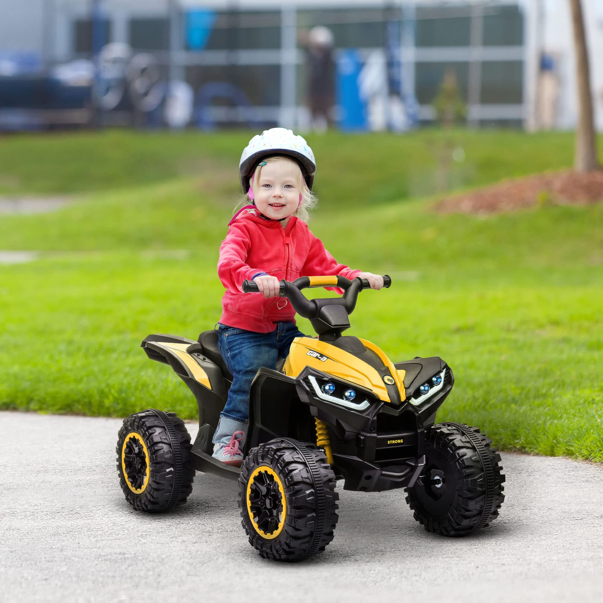 Aosom 12V Kids ATV Quad Car with Forward & Backward Function, Four Wheeler for Kids with Wear-Resistant Wheels, Music, Electric Ride-on ATV for Toddlers Ages 3+ Years Old, Yellow