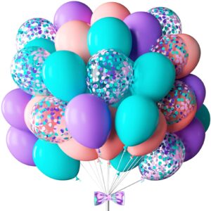 bbeipulas 73pack pink purple blue balloons 12 inch pink teal purple balloons confetti latex balloons for unicorn themed gabby dollhouse party birthday decorations