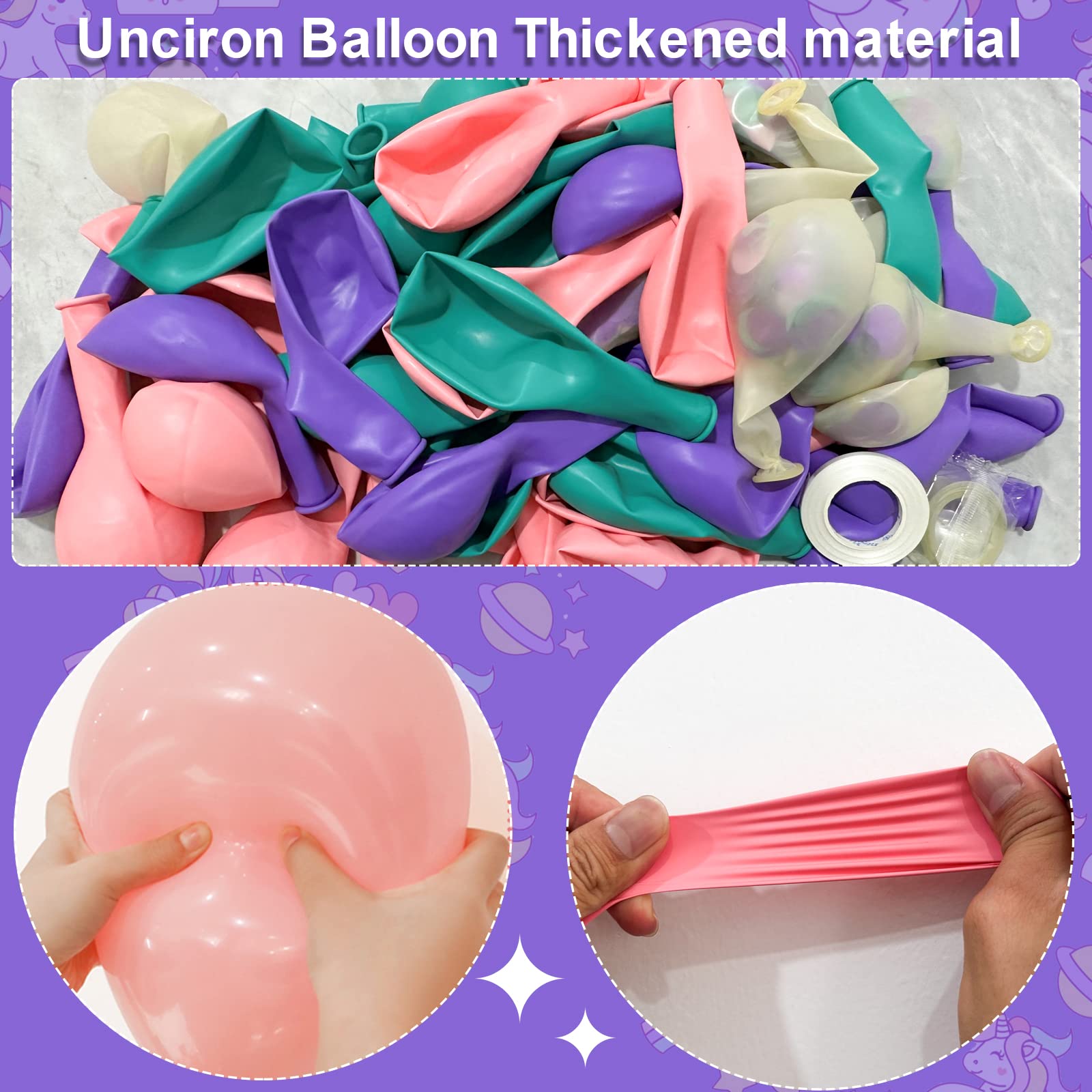 BBeiPulAs 73Pack Pink Purple Blue Balloons 12 Inch Pink Teal Purple Balloons Confetti Latex Balloons for Unicorn Themed Gabby Dollhouse Party Birthday Decorations