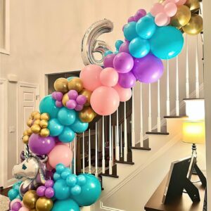BBeiPulAs 73Pack Pink Purple Blue Balloons 12 Inch Pink Teal Purple Balloons Confetti Latex Balloons for Unicorn Themed Gabby Dollhouse Party Birthday Decorations