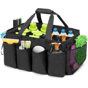 hodrant extra-large cleaning caddy, cleaning supplies organizer with handles for cleaning tools products storage, large capacity cleaning tote bag for car, home & housekeeping work, black