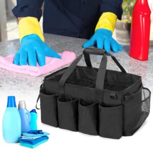 HODRANT Extra-Large Cleaning Caddy, Cleaning Supplies Organizer with Handles for Cleaning Tools Products Storage, Large Capacity Cleaning Tote Bag for Car, Home & Housekeeping Work, Black