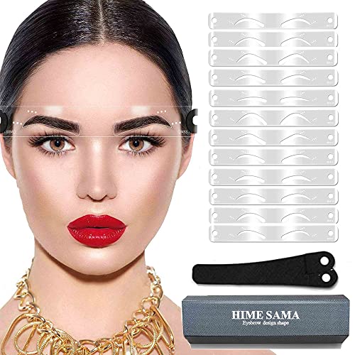 Eyebrow Stamp Stencil Kit, Eyebrow Stencil Kit with 12 Brow Stencils, Brow Stencils and Shaping Kit Reusable for Beginners and Professional Draw Fuller Natural Looking Brows