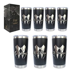 partygifts&beyond 7packs groomsmen gifts tumbler and team groom cups tumblers 20 oz stainless steel tumbler with lid and straw tumbler cups for wedding and bachelor party gift(lj-squiggle)