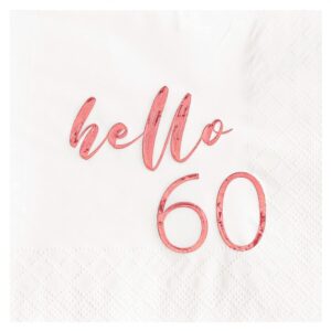 crisky rose gold hello 60 cocktail napkins for women 60th birthday decorations, 3-ply 60th birthday disposable cake beverage dessert napkins, 50 pcs