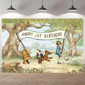 winnie backdrop happy 1 st birthday photography background pooh baby shower decorations 57 x 37 inch banner for kids first birthday party supplies favors
