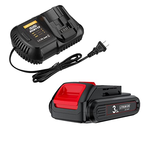 Upgraded 3500mAh 20V DCB206 Battery & Charger Combo for Dewalt 20V Battery and 12/20V DCB112 Charger, Battery for DCB206 DCB203 DCB204 DCD780 DCD785 DCD795 DCF885 DCF895 DCS380 DCS391 Battery Tools