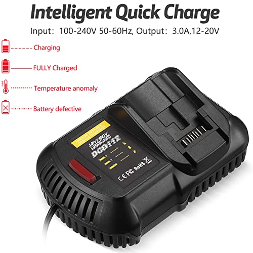 Upgraded 3500mAh 20V DCB206 Battery & Charger Combo for Dewalt 20V Battery and 12/20V DCB112 Charger, Battery for DCB206 DCB203 DCB204 DCD780 DCD785 DCD795 DCF885 DCF895 DCS380 DCS391 Battery Tools