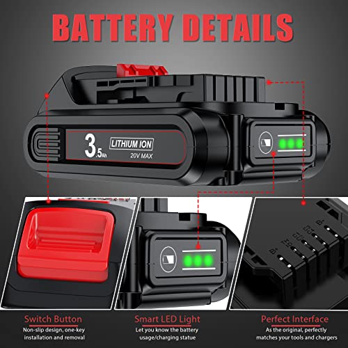 Upgraded 3500mAh 20V DCB206 Battery & Charger Combo for Dewalt 20V Battery and 12/20V DCB112 Charger, Battery for DCB206 DCB203 DCB204 DCD780 DCD785 DCD795 DCF885 DCF895 DCS380 DCS391 Battery Tools