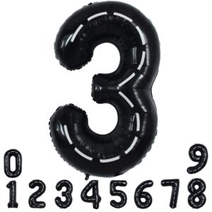 toniful race car black balloons car birthday party supplies,40 inch giant jumbo helium foil mylar big number 3 digital three balloons for boys monster truck jam car theme party decorations