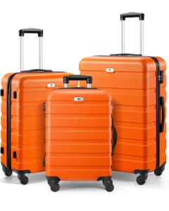 suitour luggage 3 piece sets hard shell luggage set with spinner wheels, tsa lock, 20 24 28 inch travel suitcase sets, orange