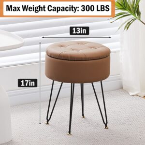 Cpintltr Modern Faux Leather Foot Rest Stool Upholstered Round Storage Ottomans Multipurpose Dressing Stools Luxury Home Decor Ottoman Coffee Table Top Cover Footstool for Couch Entryway Brown