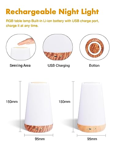 TLAOTNIY Dimmable Night Light Lamp, 𝘾𝙤𝙡𝙤𝙧 𝘾𝙝𝙖𝙣𝙜𝙞𝙣𝙜 𝘽𝙚𝙙𝙨𝙞𝙙𝙚 𝙉𝙞𝙜𝙝𝙩 𝙇𝙞𝙜𝙝𝙩𝙨 for Kids, Touch Sensor Control Table Light Lamp for Bedroom with Rechargeable Battery -Remote