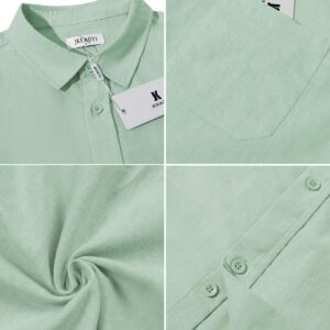 JEKAOYI Button Down Linen Shirts for Men Casual Long Sleeve Regular Fit Cotton Beach Shirts with Pocket Mint Green