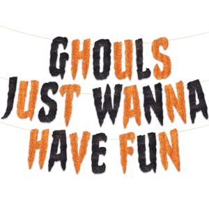 ghouls just wanna have fun glitter banner - halloween themed party supplies, haunted house decorations