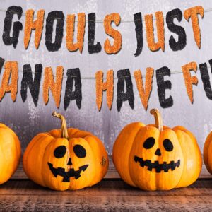 Ghouls Just Wanna Have Fun Glitter Banner - Halloween Themed Party Supplies, Haunted House Decorations