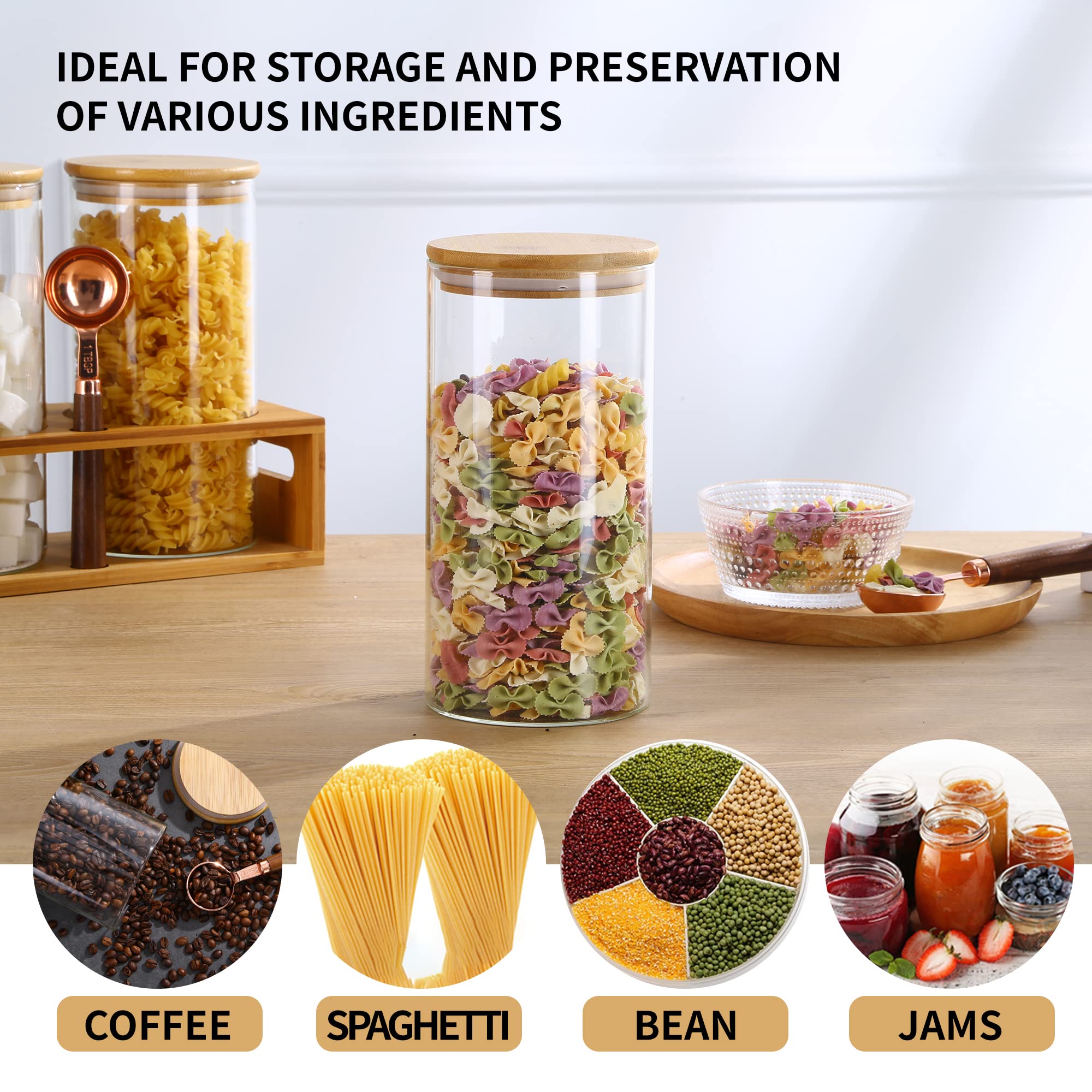 ZOMUIA Glass Coffee Containers Airtight Coffee Bean Storage Jars with Shelf, 3Pcs 44oz Coffee Station Organizer Coffee Canisters, Kitchen Food Storage Jars for Coffee, Sugar, Candy, Oats, Nuts