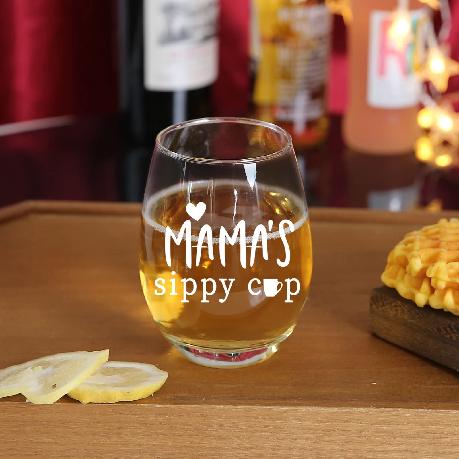 Mama's Sippy Cup, Funny Stemless Wine Glass, 15oz Wine Glass Mothers Day Christmas Birthday Gifts for Mom, Wife, Mom To Be, New Mom, Pregnant Mom from Daughter, Son