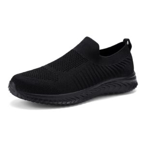 jiafo womens athletic walking shoes, non slip shoes for women, sneakers for women slip on running shoes, laceless casual breathable lightweight mesh knit（black，size 7.5）