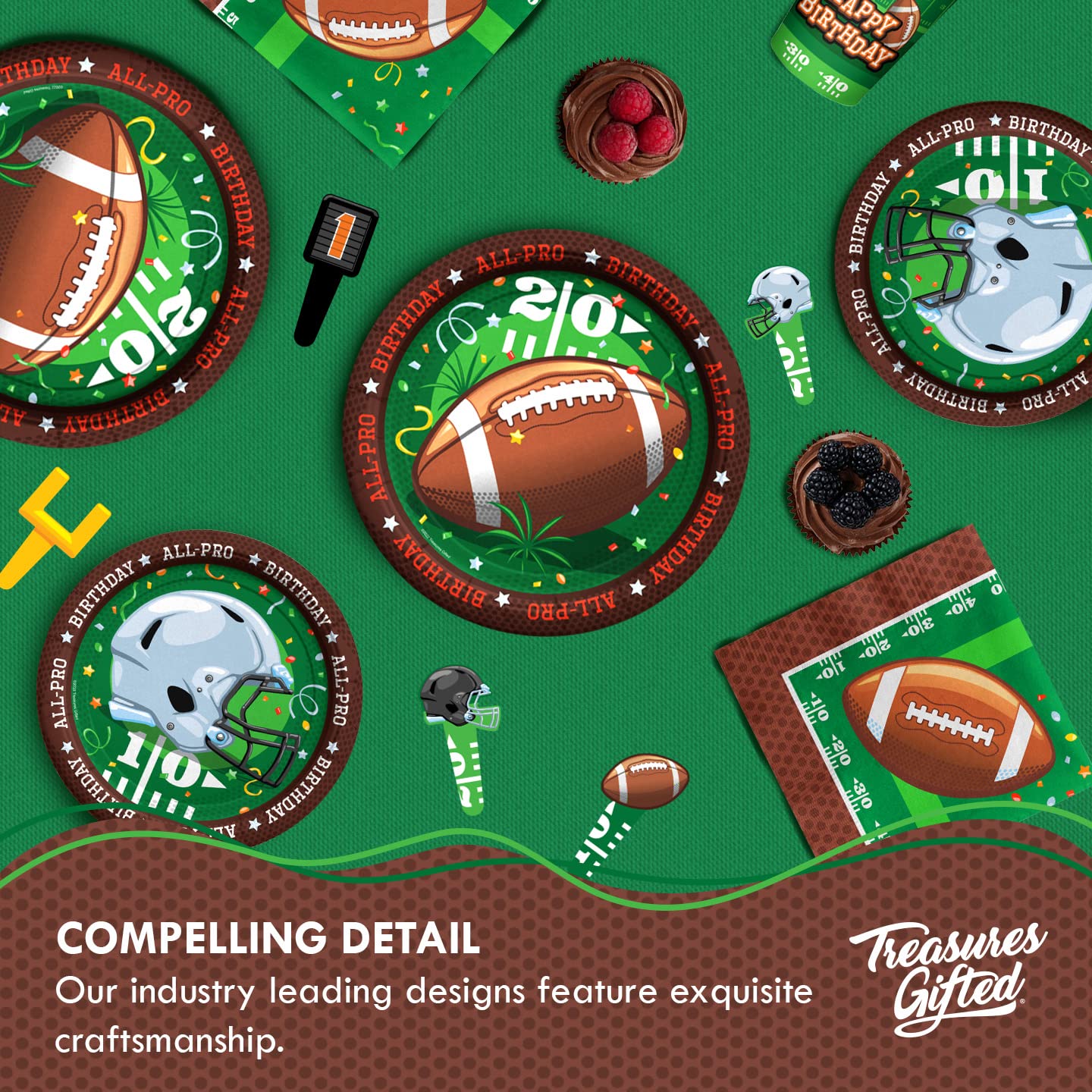 Treasures Gifted Birthday Football Party Decorations - Serves 24 Guests - Complete Set of Football Party Supplies - Football Decorations, Football Party Tablecloth, Football Plates & More!