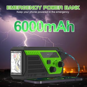 6000mAh Emergency Hand Crank Radio Portable AM FM NOAA Weather Radio,Battery Powered Radio with 4 Charge Cable,Phone Charger,SOS Alarm,LED Reading Lamp Emergency Flashlights for Camping Emergency Home