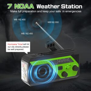 6000mAh Emergency Hand Crank Radio Portable AM FM NOAA Weather Radio,Battery Powered Radio with 4 Charge Cable,Phone Charger,SOS Alarm,LED Reading Lamp Emergency Flashlights for Camping Emergency Home