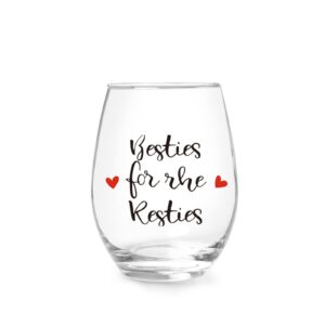 jogskeor friends gift stemless wine glass for friends women bff, bestie, friends female, friendship gift ideas, christmas wedding party winter holiday birthday, 15 oz