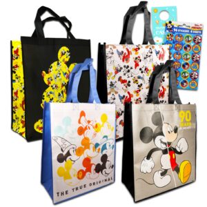 disney mickey mouse tote bags for kids, adults - 4 pc bundle with disney 100th anniversary mickey mouse tote bags plus stickers, more | mickey totes