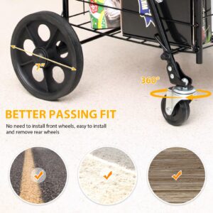 Kiffler Grocery Shopping Cart with 360° Rolling Swivel Wheels Utility Cart Easily Collapsible Cart 66lb Extended Foam Cover, Trolley for Laundry,Groceries,Travel Black (Medium)