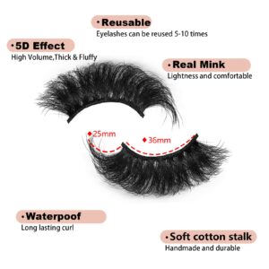 25MM Lashes Mink Fluffy Long 20 Pairs Dramatic 3D Mink Lashes Pack, Reusable 5D Thick Long 25 MM False Mink Eyelashes Bulk