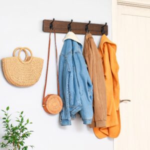 NicQliear Wall Mounted Coat Rack - Metal Coat Hooks Hanger with Pine Solid Wood Board, 4 Black Literary Rustic Hooks Rail Wall Mount for Hanging Coats, Clothes, Bags, Hat, Towel