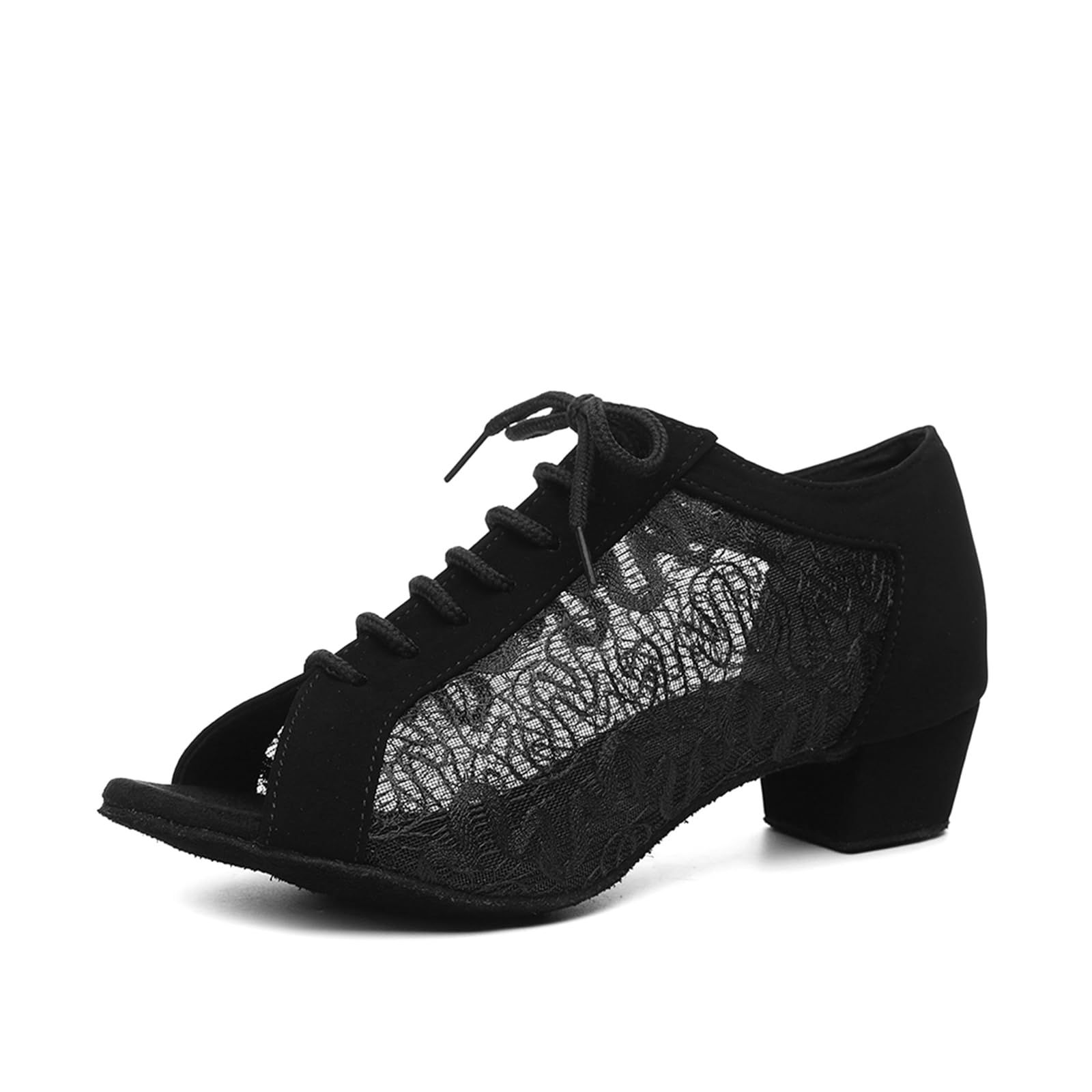 SWDZM Open Toe Women Ballroom Dance Shoes Salsa Latin Practice Shoes Lace-up Teaching Dance Shoes,YCL505,Black,8 US