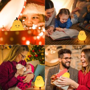 PSDRIQQ Night Light Pear Cute LED Nursery Nightlight Lamp, Tap Control Squishy Silicone, USB Rechargeable Bedside Lamp for Bedroom, Warm White & 7 Colors, Christmas Gift for Kids Girls Boys