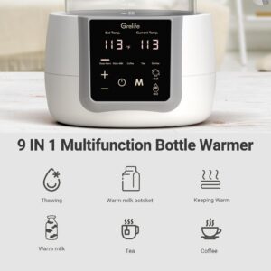 Bottle Warmer,Grelife 9-in-1 Fast Portable Instant Baby Milk Warme with 72H Keep Warm,Accurate Temperature Control,with Defrost, Sterili-zing, Heat Baby Food Jars for Breastmilk,Formula,Tea,Coffee