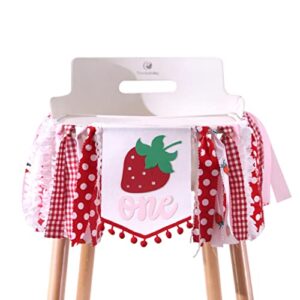 strawberry high chair banner for 1st birthday - strawberry theme birthday decoration, first birthday decorations for girl, sweet one birthday party decorations, cake smash photo props