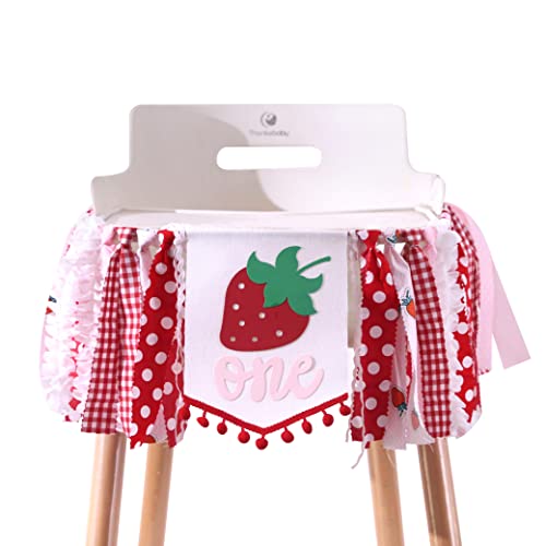 Strawberry High Chair Banner for 1st Birthday - Strawberry Theme Birthday Decoration, First Birthday Decorations for Girl, Sweet One Birthday Party Decorations, Cake Smash Photo Props