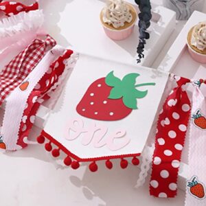 Strawberry High Chair Banner for 1st Birthday - Strawberry Theme Birthday Decoration, First Birthday Decorations for Girl, Sweet One Birthday Party Decorations, Cake Smash Photo Props