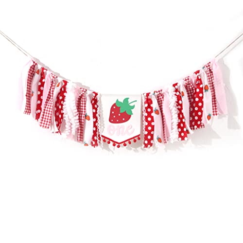 Strawberry High Chair Banner for 1st Birthday - Strawberry Theme Birthday Decoration, First Birthday Decorations for Girl, Sweet One Birthday Party Decorations, Cake Smash Photo Props