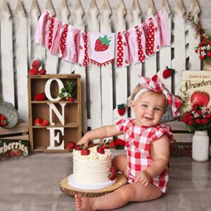 Strawberry High Chair Banner for 1st Birthday - Strawberry Theme Birthday Decoration, First Birthday Decorations for Girl, Sweet One Birthday Party Decorations, Cake Smash Photo Props