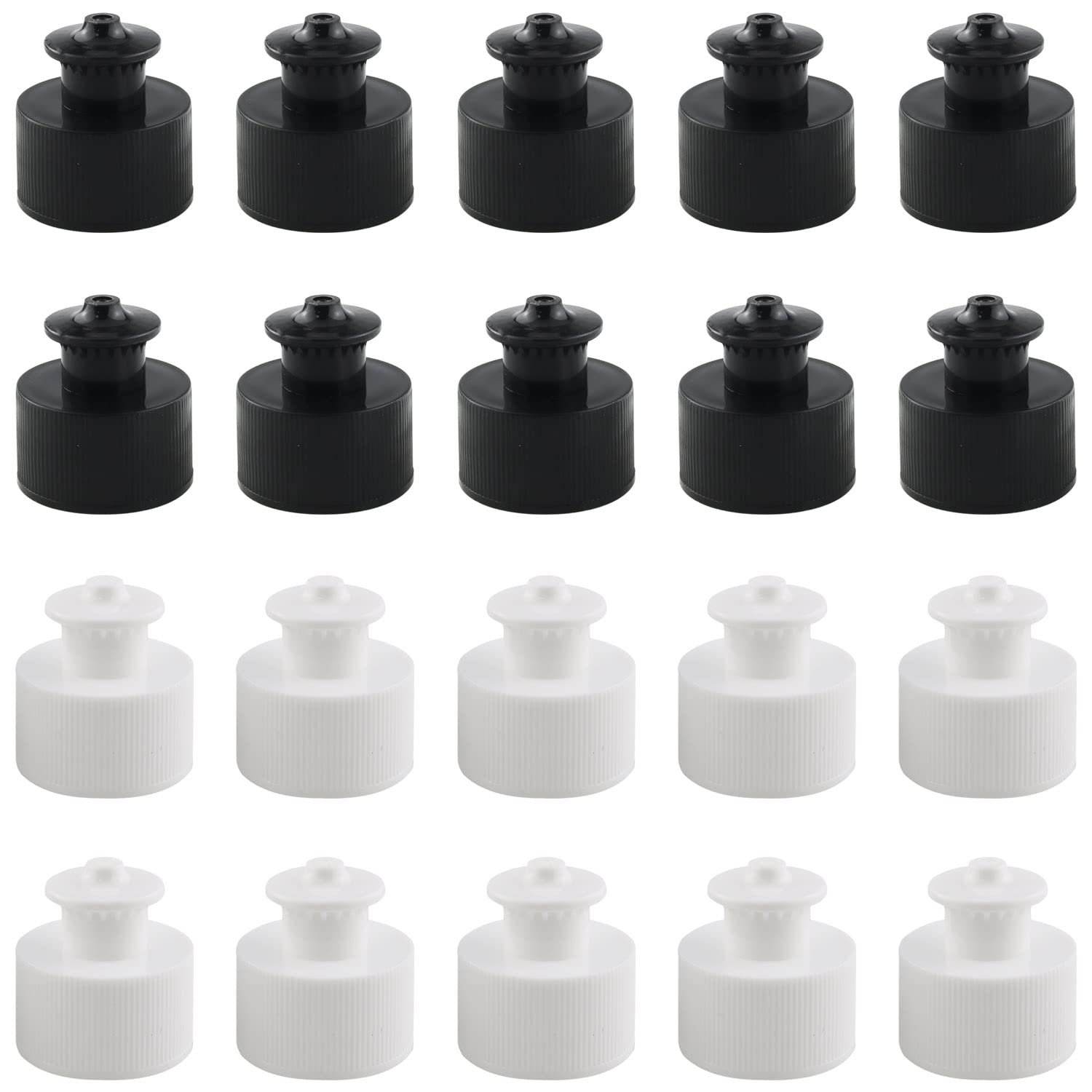 WHYHKJ 20PCS 28mm Water Bottles Push Pull Caps Sports Water Bottle Cap Replacement Top Hand Pull Cap(10 white, 10 black)