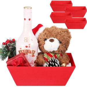 12 pcs small basket for gifts 9.8 x 6.5 inch empty sturdy cardboard trays with handles bulk gift basket market tray favor for valentines mother's day birthday wedding (red, simple)